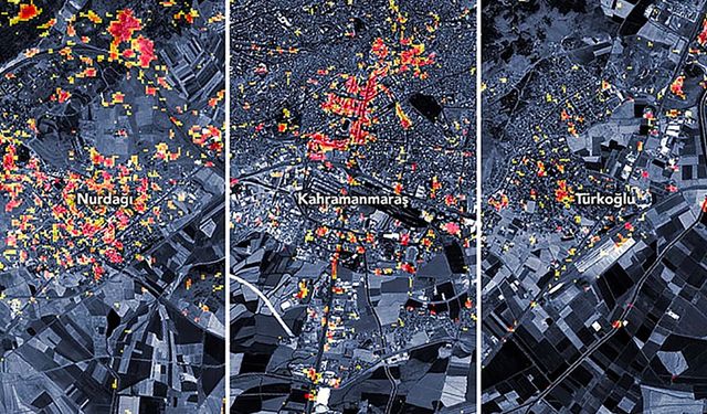 NASA'dan 3 bölgedeki deprem hasarını gösteren harita